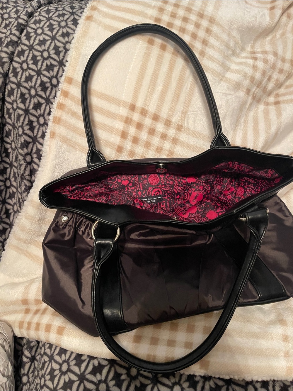 Lancome Black Tote with Pink Printed Lining